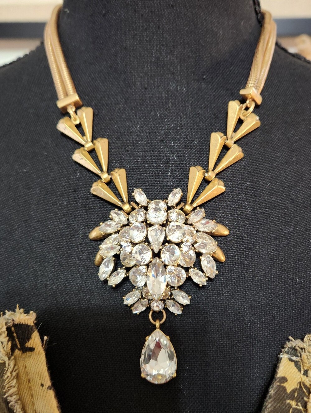 J. Crew Gold Tone Crystal Statement Necklace